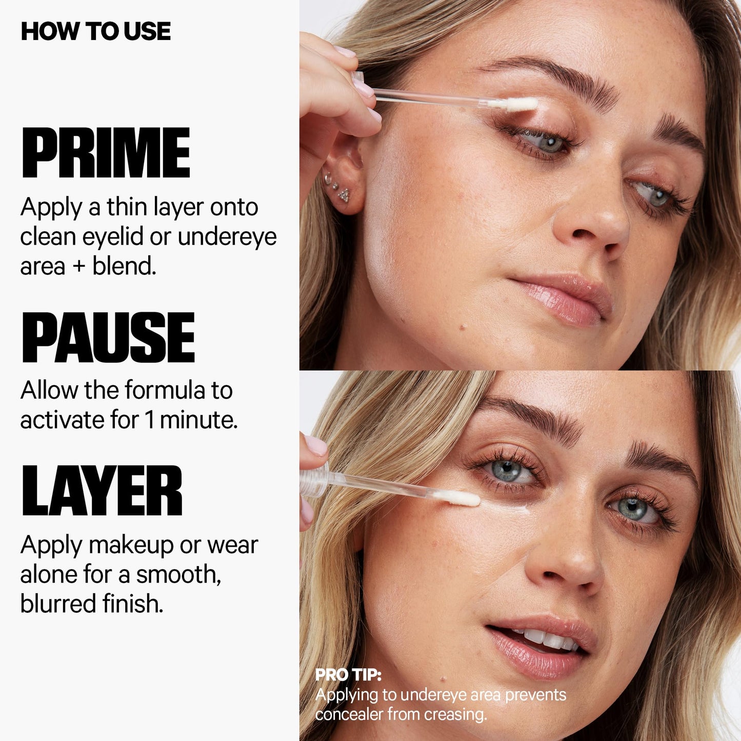 Milk Makeup Hydro Grip Eye Primer tube angled view highlighting the brand logo.