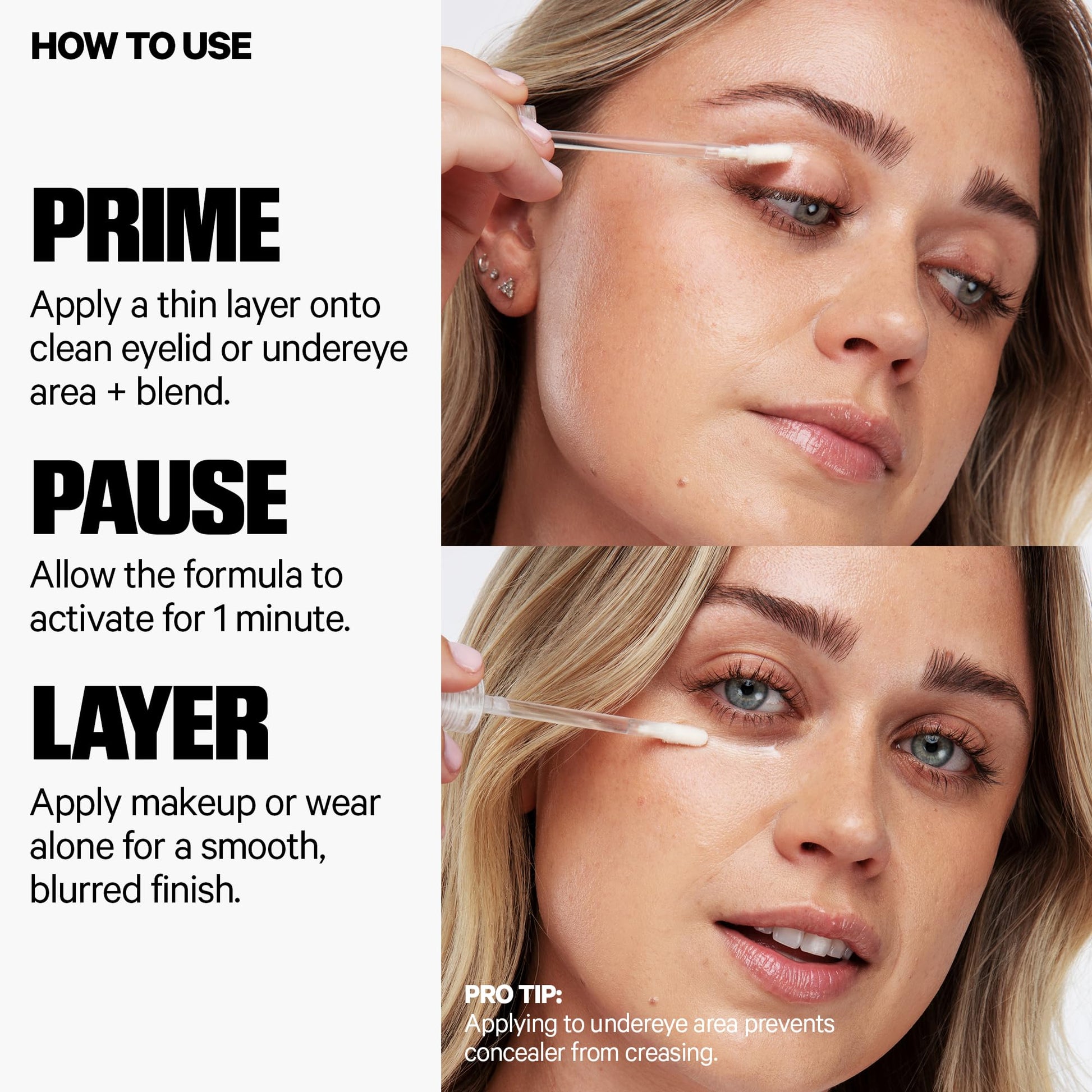 Milk Makeup Hydro Grip Eye Primer tube angled view highlighting the brand logo.