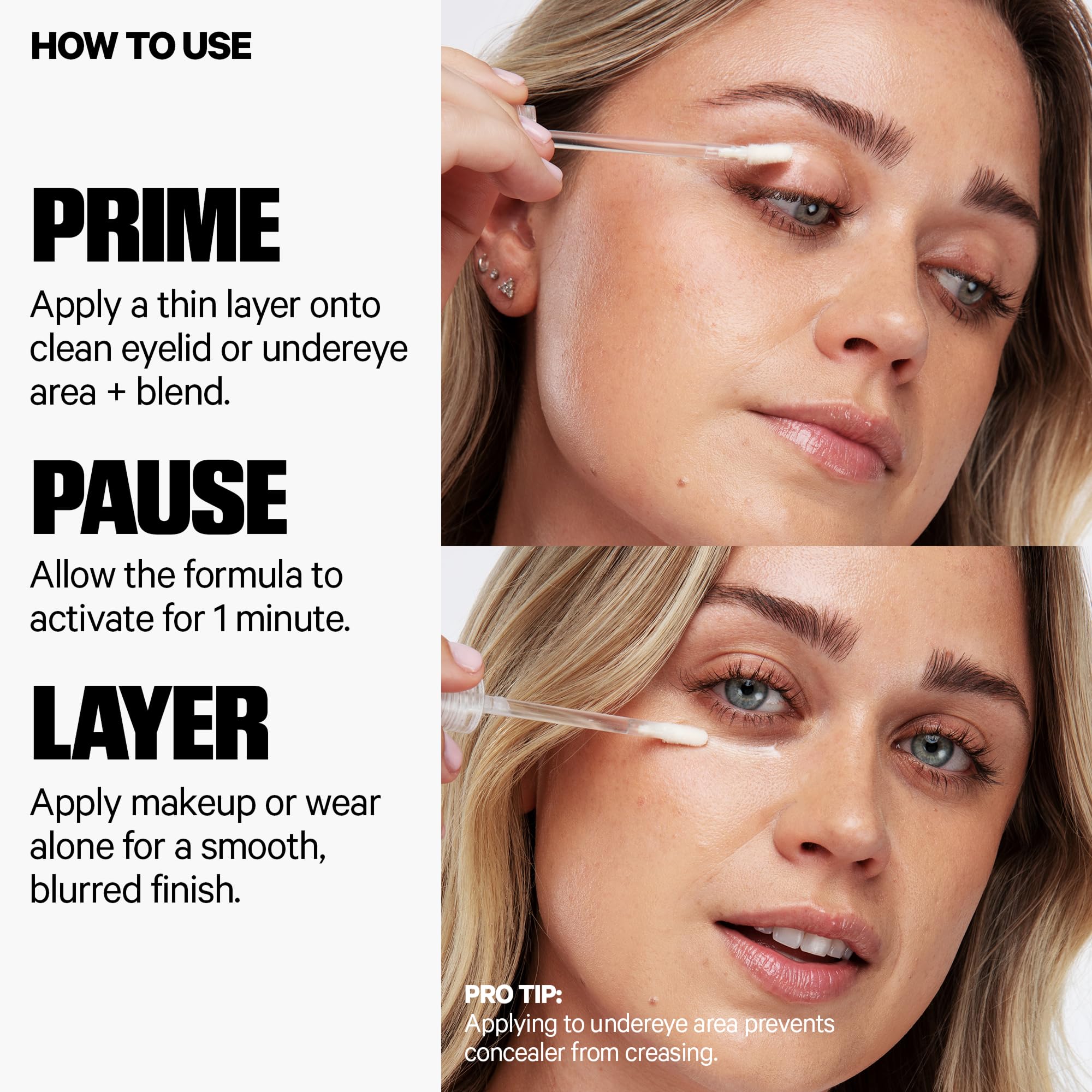 Milk Makeup Hydro Grip Eye Primer tube angled view highlighting the brand logo.