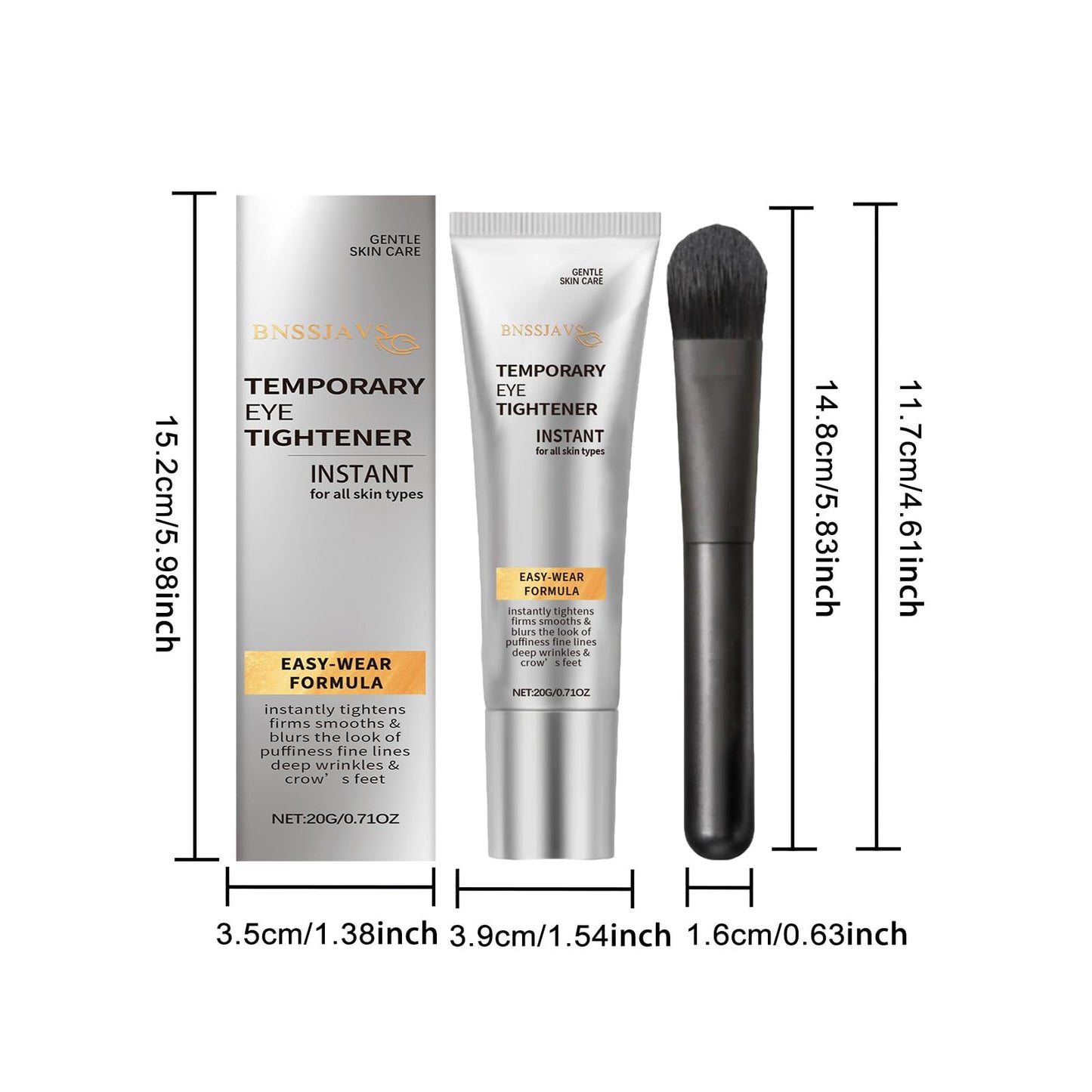Under-eye wrinkle smooth finish cream tubes alongside the applicator tools for precise cosmetic targeting.