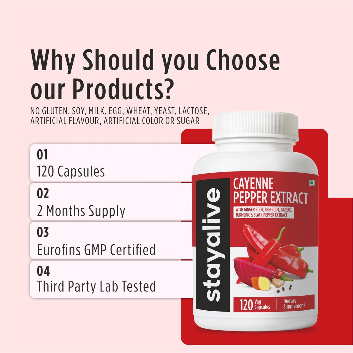 STAY ALIVE cardiovascular health dietary supplement showing premium USA imported product sealing