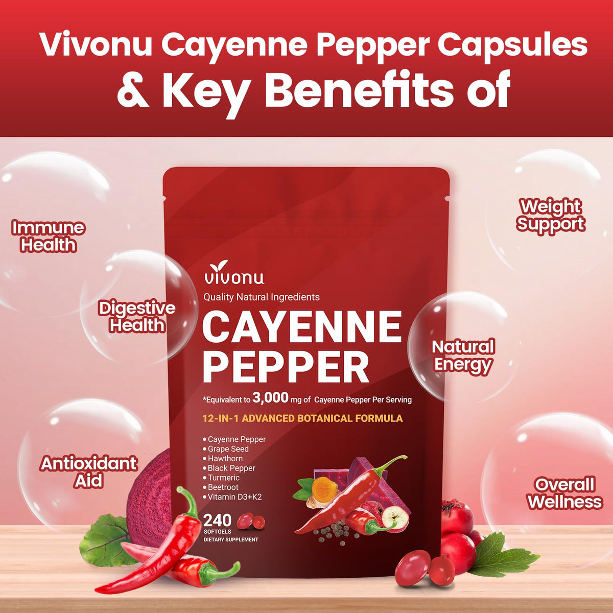 High potency cayenne pepper vein supplement bottle ingredients label close up