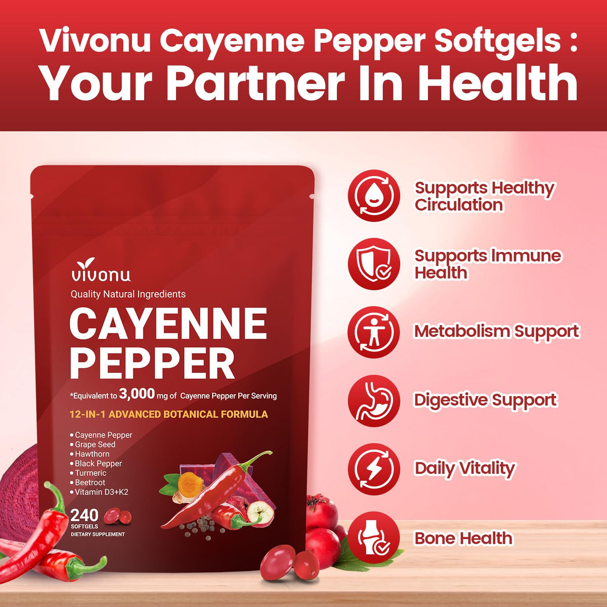 Premium USA imported heart health supplement softgels side view