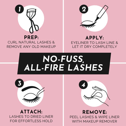 Luxillia magnetic eyeliner and fake lash kit back packaging showing usage instructions.
