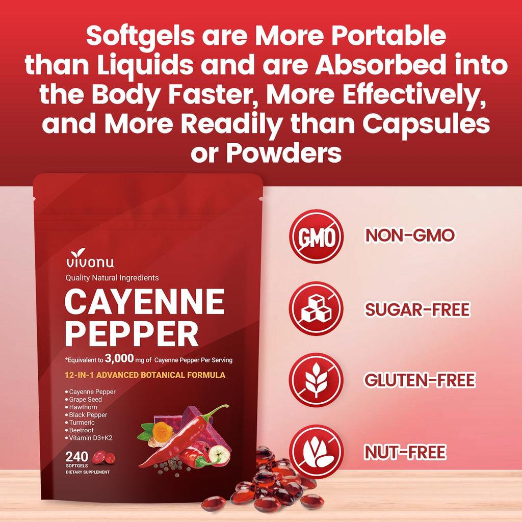 Cayenne pepper seed oil capsules for blood vessel health support