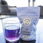 Steepers Only Chamomile Lavender bedtime tea pouch back label displaying clean ingredients and preparation instructions