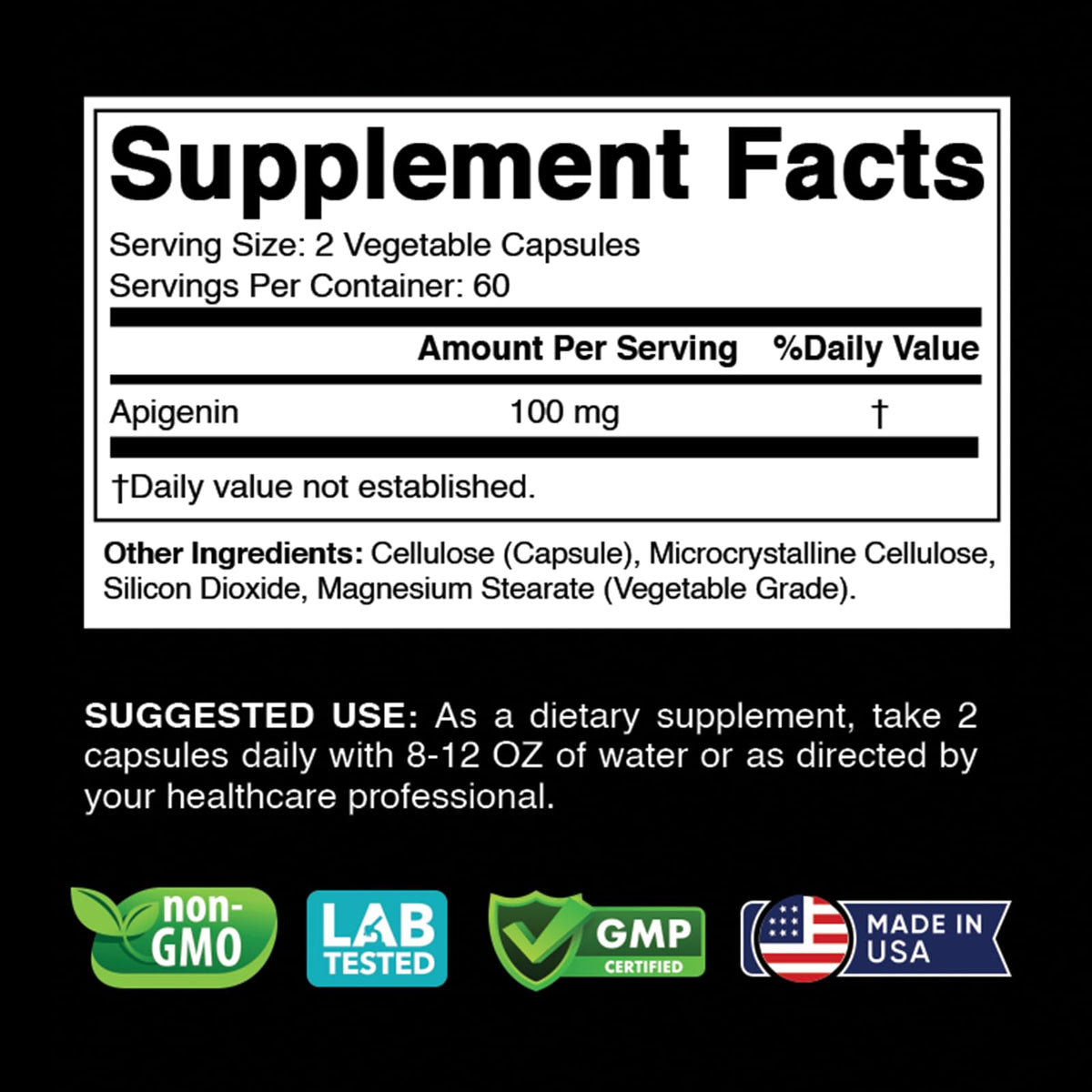 Chamomile flower extract apigenin 100mg vegetarian capsules capsule size and form overview