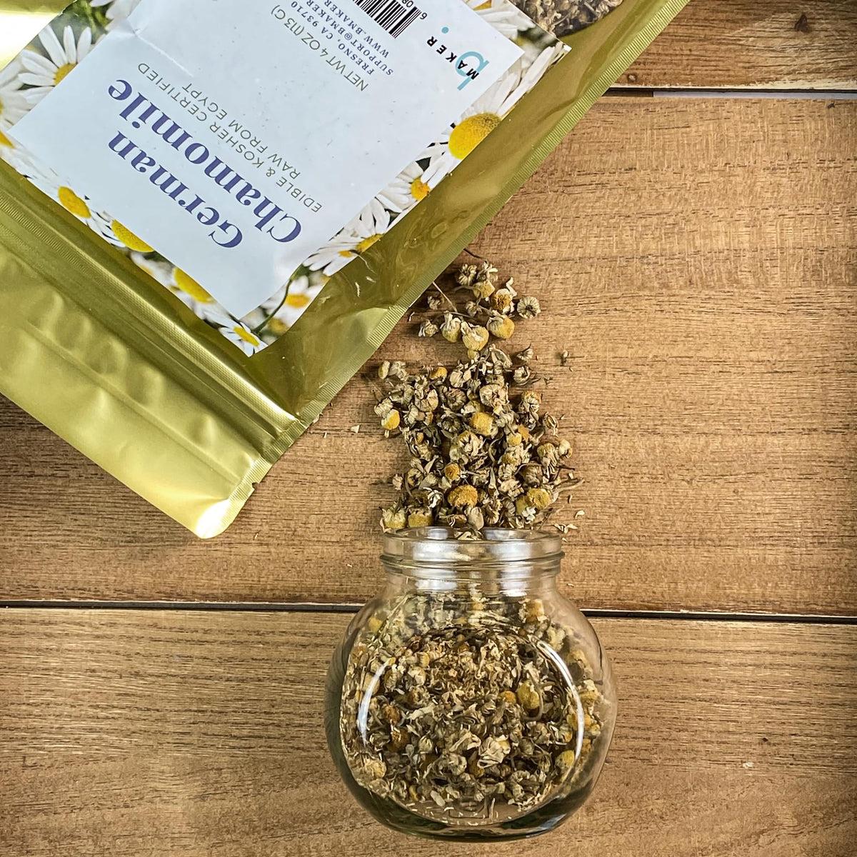 An array of dried Egyptian chamomile buds illustrating the whole flower texture ideal for holistic wellness.