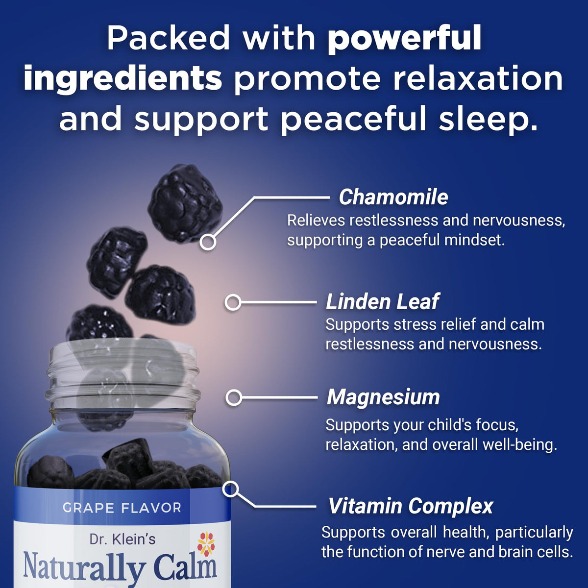 Rhoziva Kids Calm Magnesium supplement bottle displaying children health and relaxation benefits