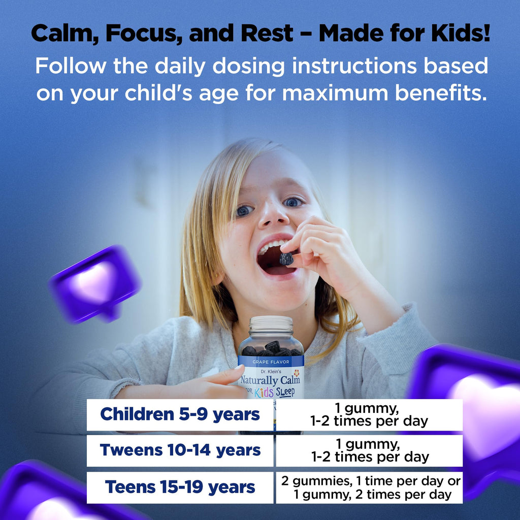 Side view of Rhoziva Kids Calm Gummies nutritional facts and imported product information label