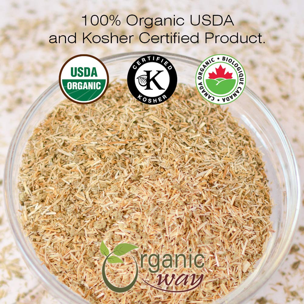Back label of Organic Way loose leaf chamomile showing organic certifications.