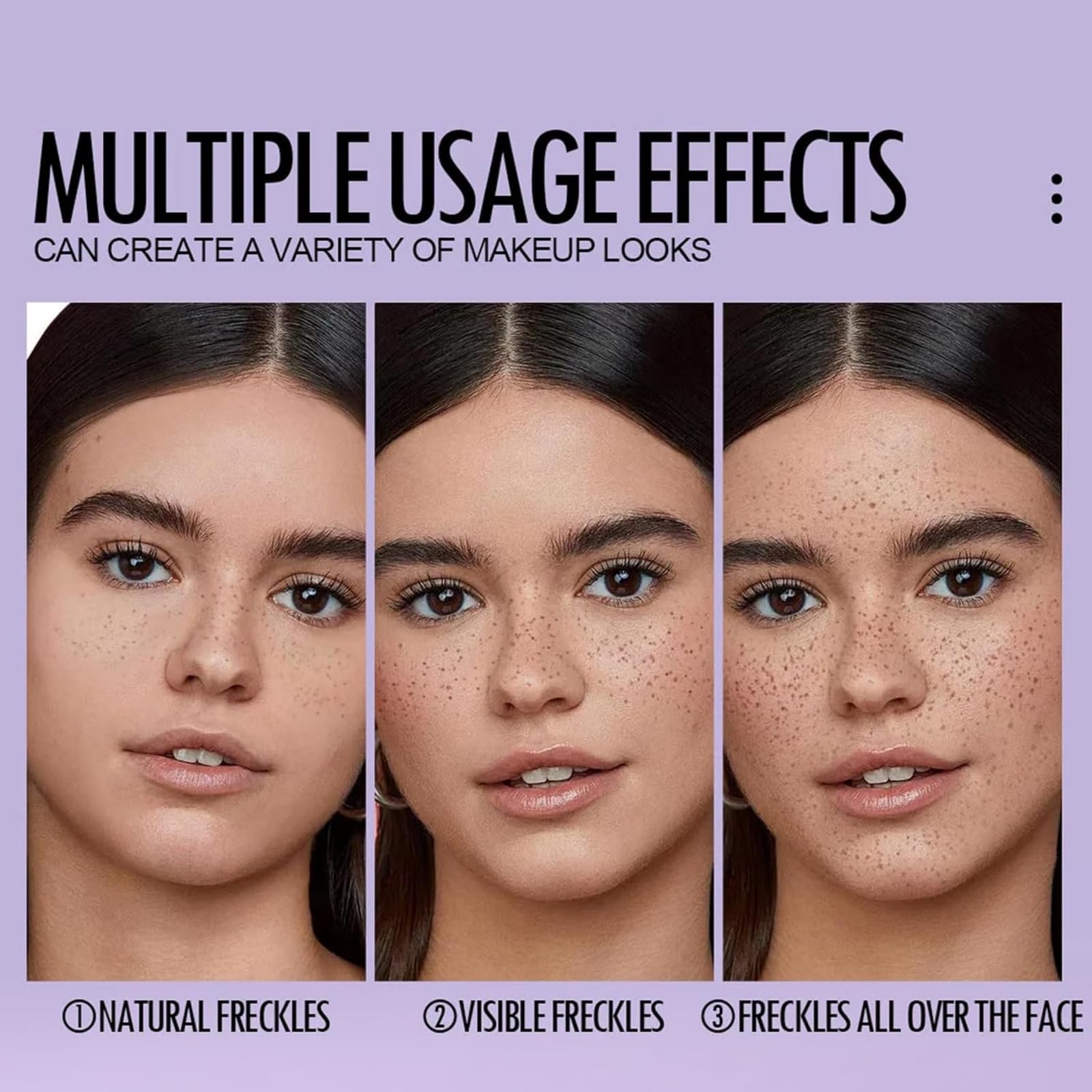 Model applying natural faux freckles using Denerass stamp