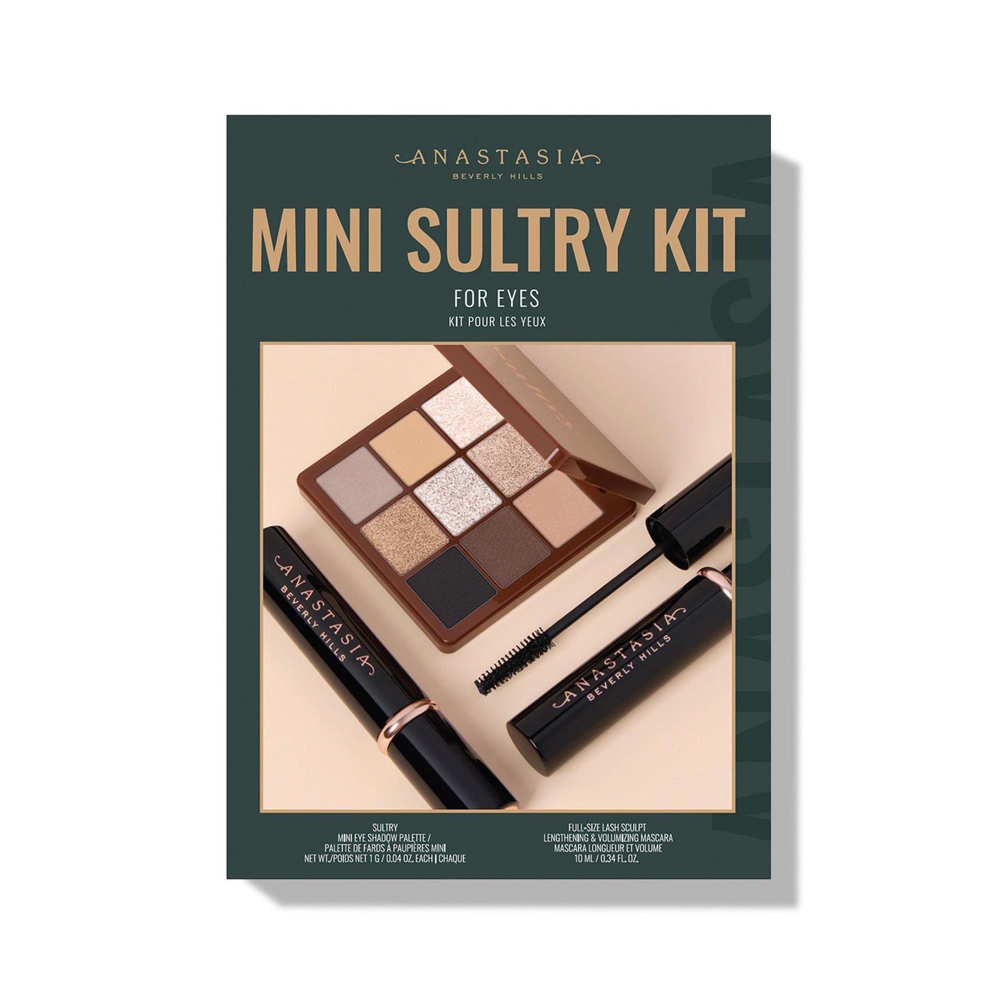 Open Anastasia Beverly Hills Mini Sultry Palette showing 9 neutral and metallic shades