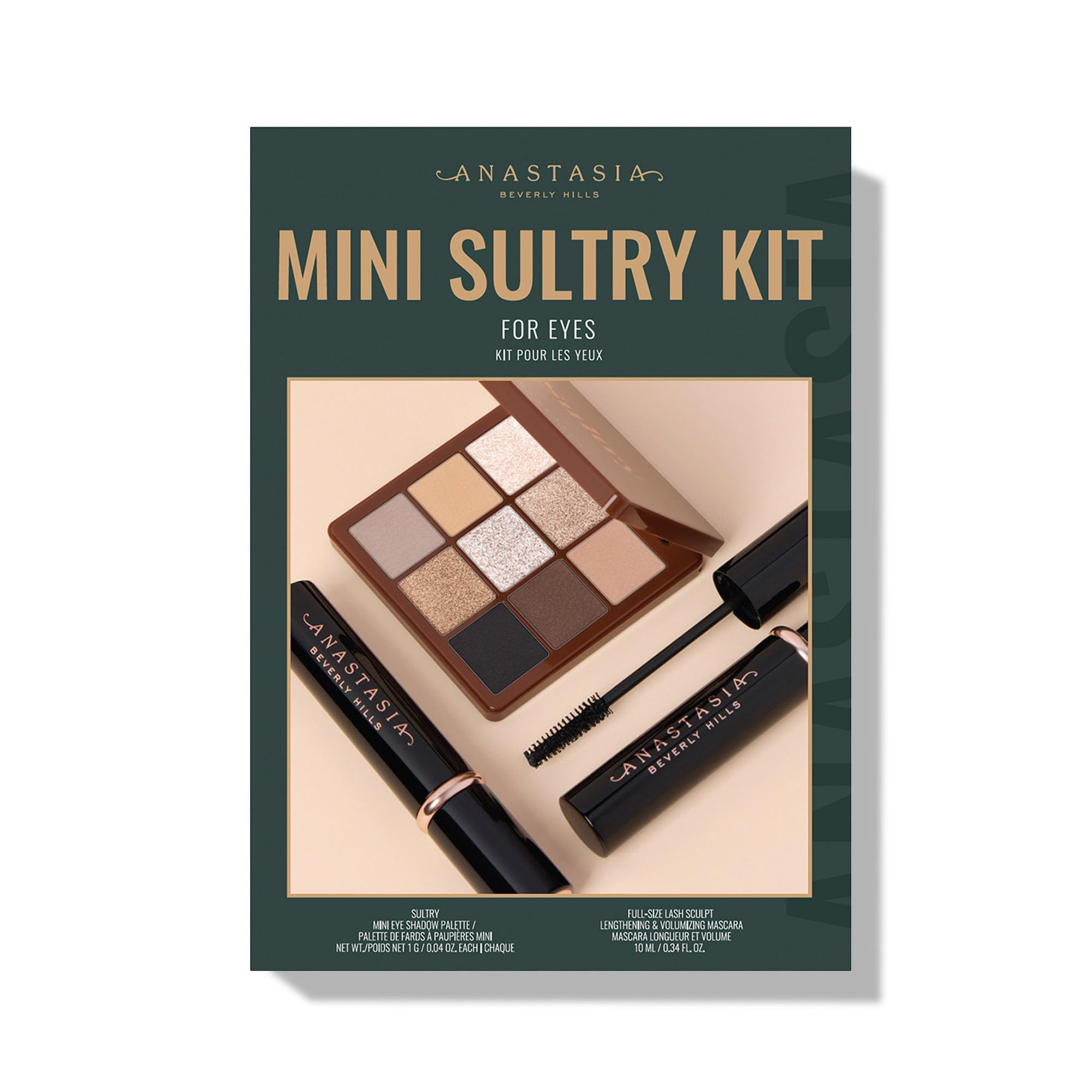 Open Anastasia Beverly Hills Mini Sultry Palette showing 9 neutral and metallic shades