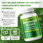 Side view of Ultra Herbs Rhodiola Rosea supplement packaging highlighting the 150-day supply benefits.
