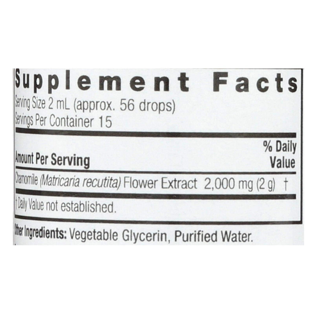 Alcohol free concentrated chamomile drops bottle back label ingredients view