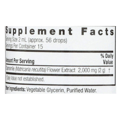 Alcohol free concentrated chamomile drops bottle back label ingredients view