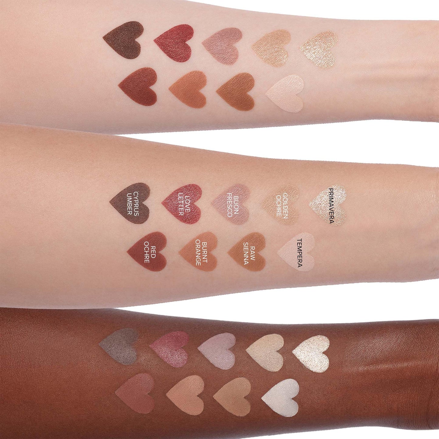 Close up of Anastasia Beverly Hills matte and metallic eyeshadow textures