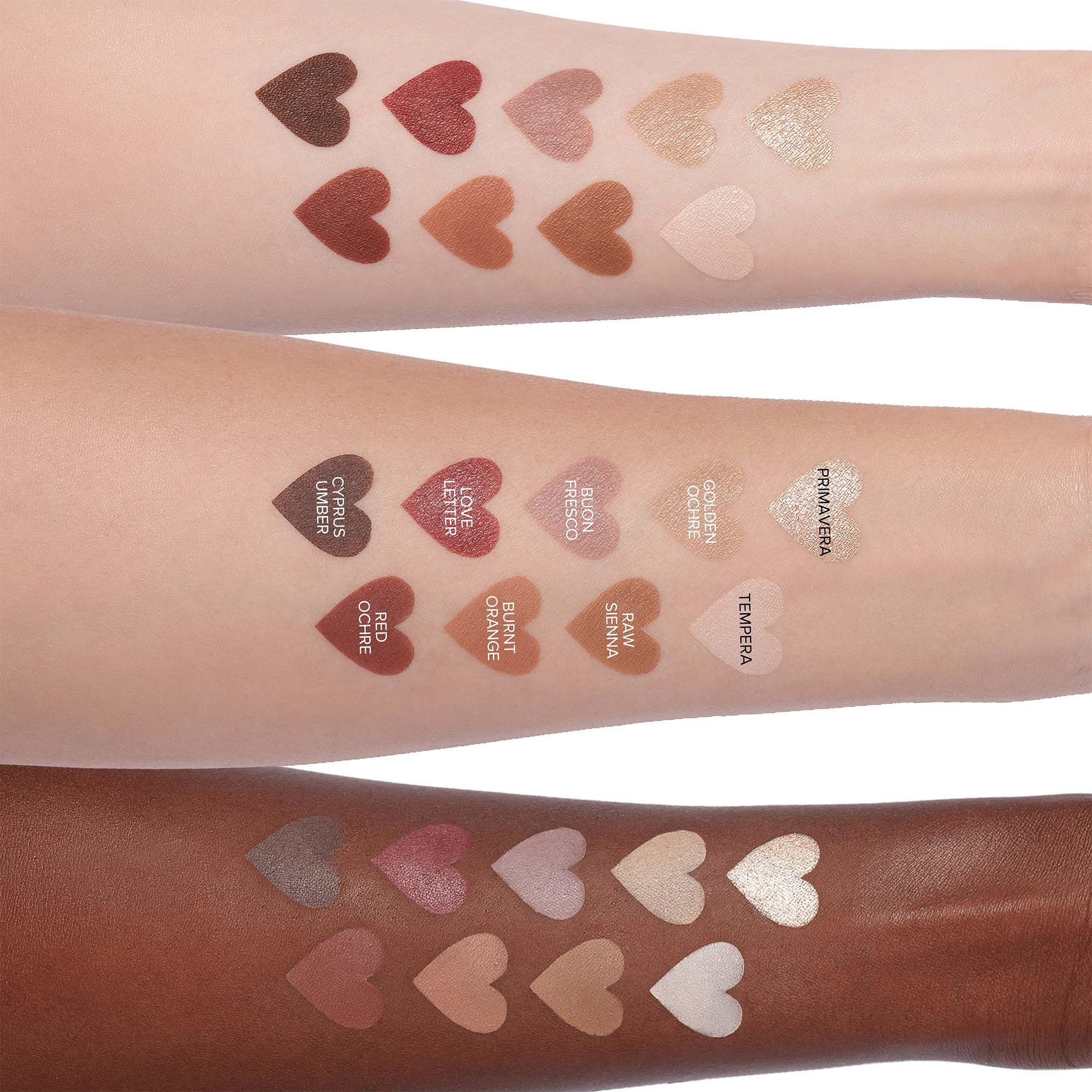 Close up of Anastasia Beverly Hills matte and metallic eyeshadow textures