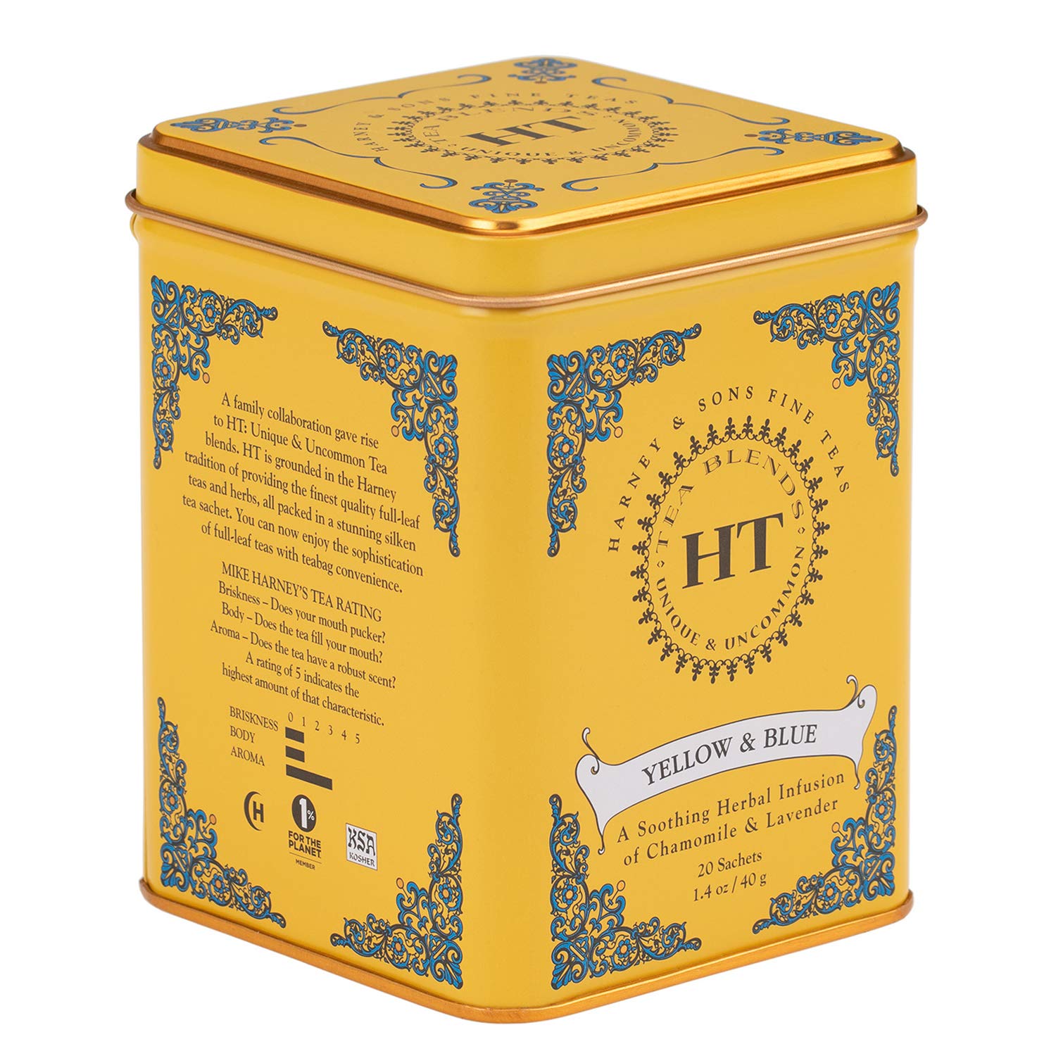 Harney and Sons chamomile and lavender herbal tea sachets packaging