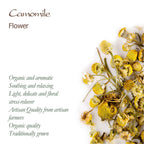 Back label of Valley of Tea Chamomile 100g pack showing brewing instructions.