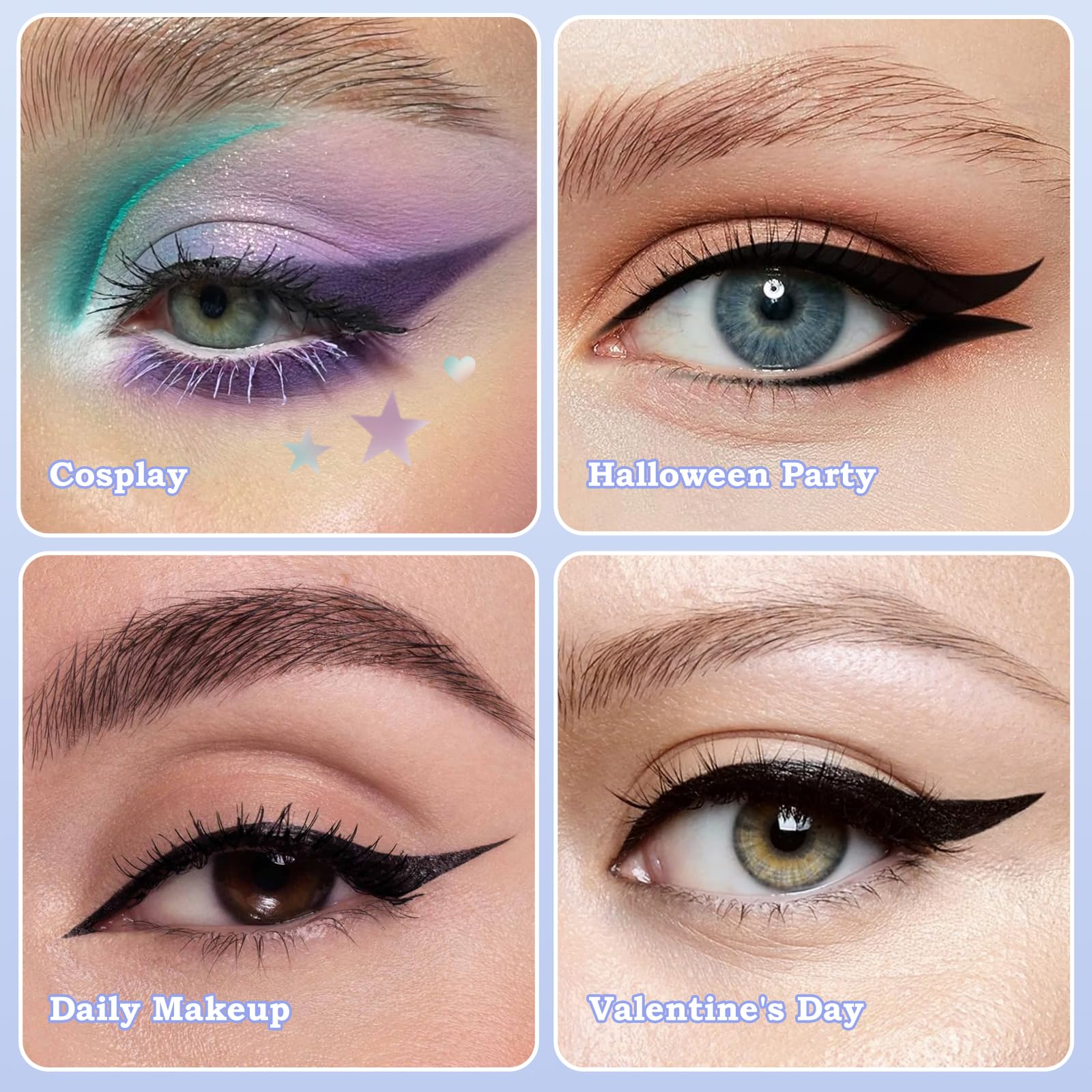 Close up of star and winged eye stencil sticker shapes