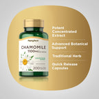 Piping Rock Chamomile herbal supplement quick release capsules showcasing dietary information icons.