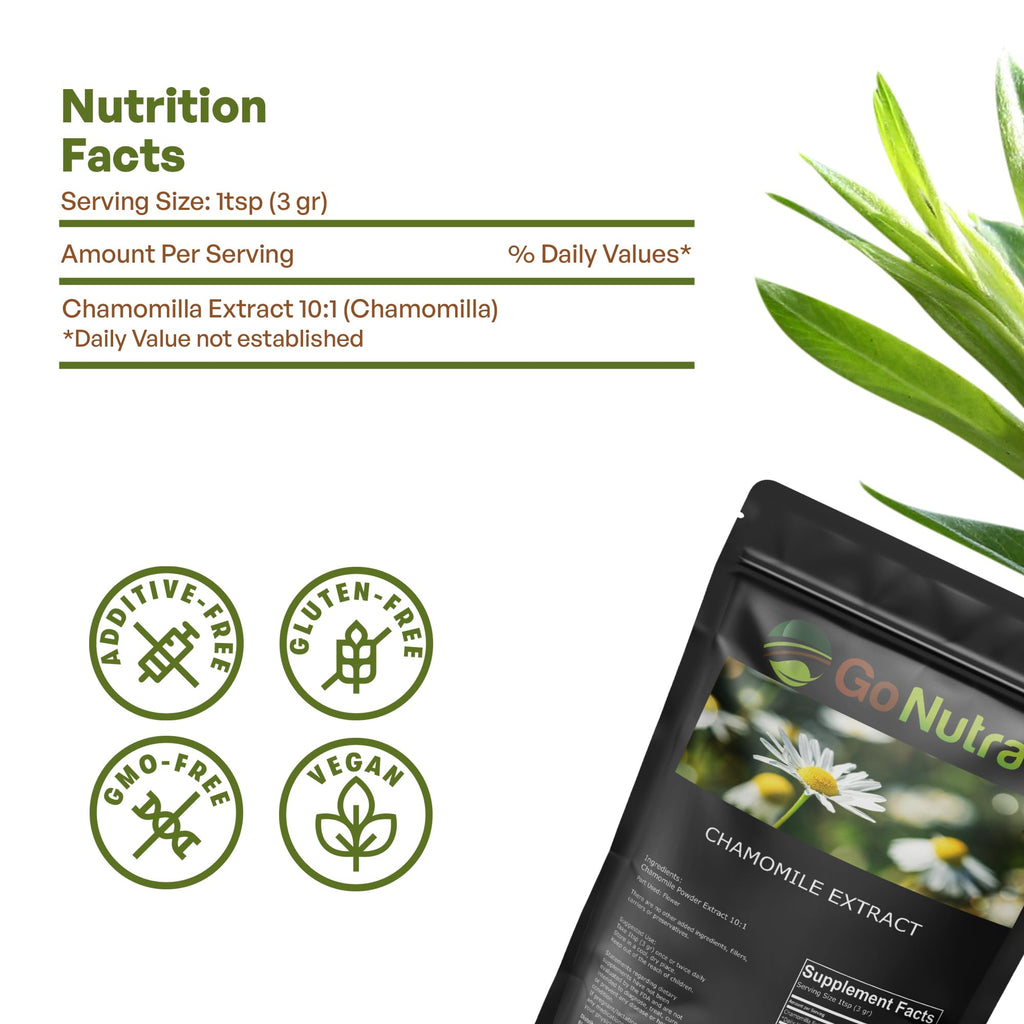 Close up view of the fine concentrated chamomile extract powder texture and color.