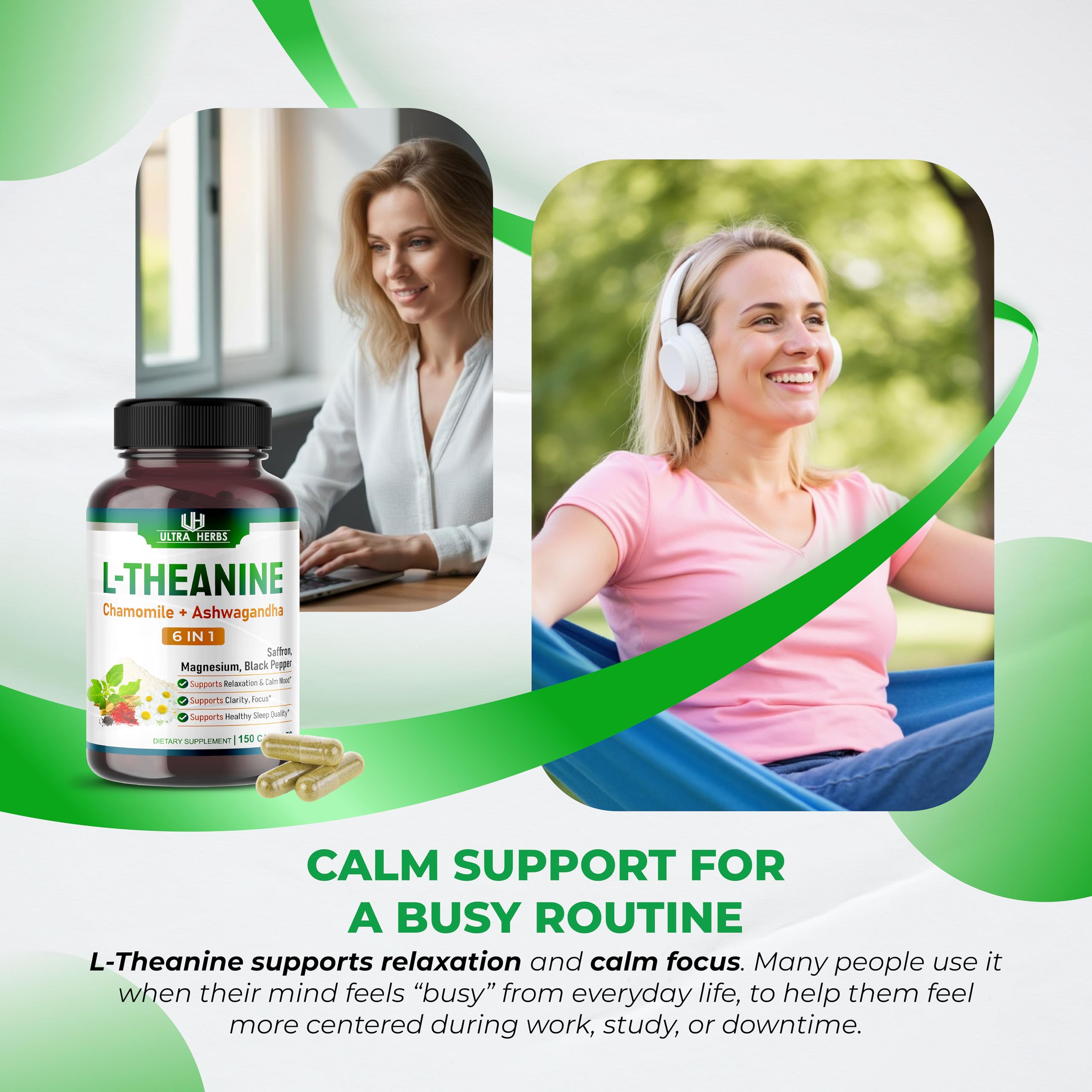 Ultra Herbs L-Theanine supplement bottle displaying the five-month supply label