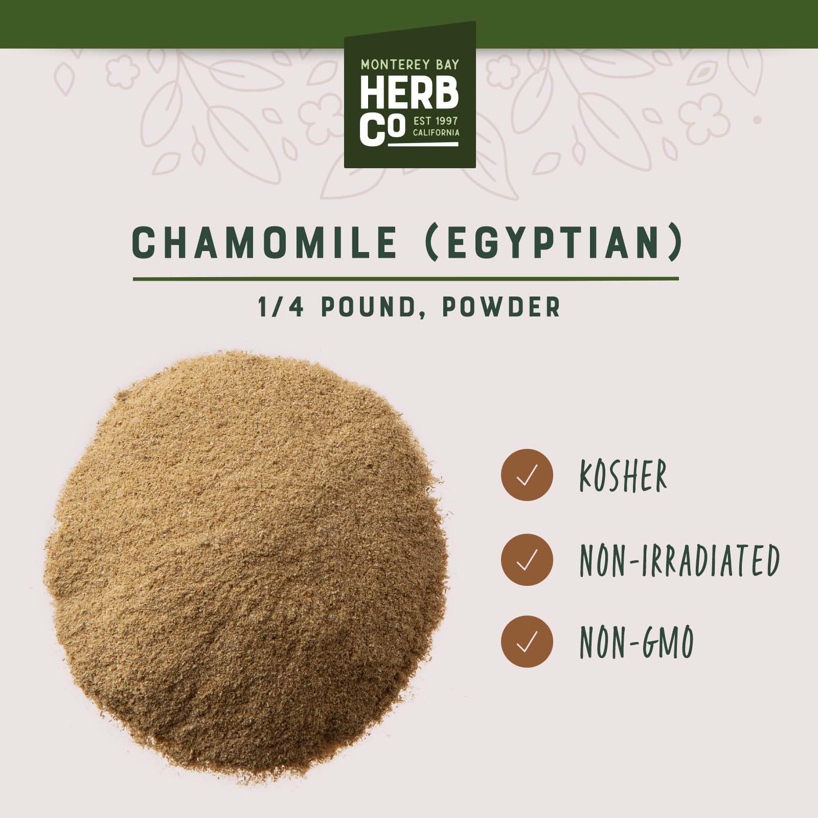 Monterey Bay Herb Co chamomile powder fine texture close up view