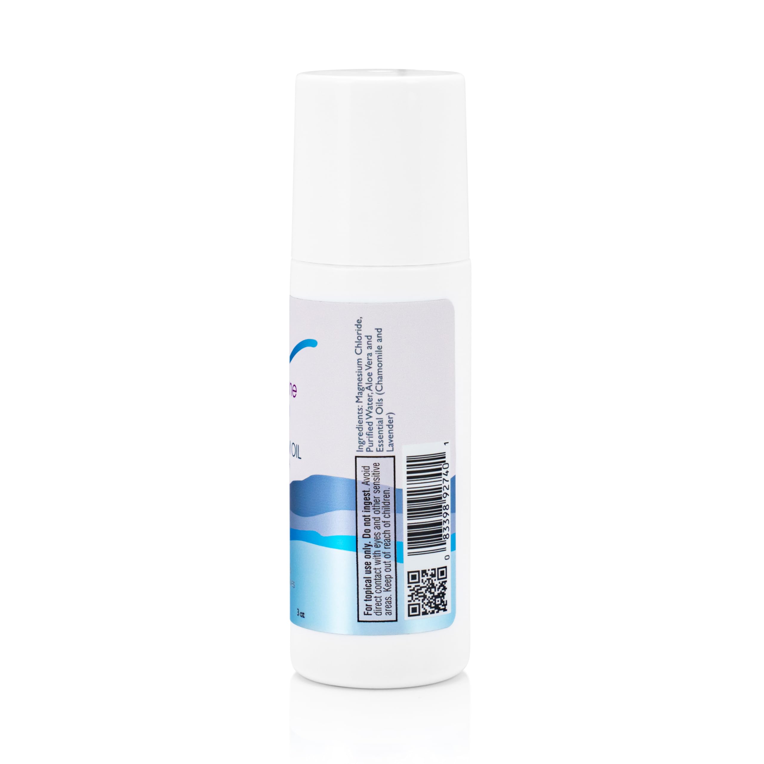 MagneCalm Magnesium Roll On with lavender and chamomile displaying the easy to use rollerball applicator for targeted leg cramp relief.