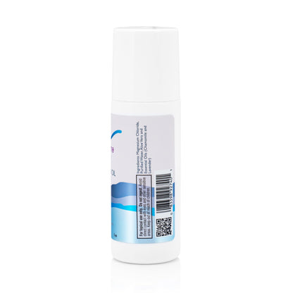 MagneCalm Magnesium Roll On with lavender and chamomile displaying the easy to use rollerball applicator for targeted leg cramp relief.