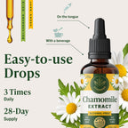 Authentic imported USA personal care tincture bottle details showing serving size directions.