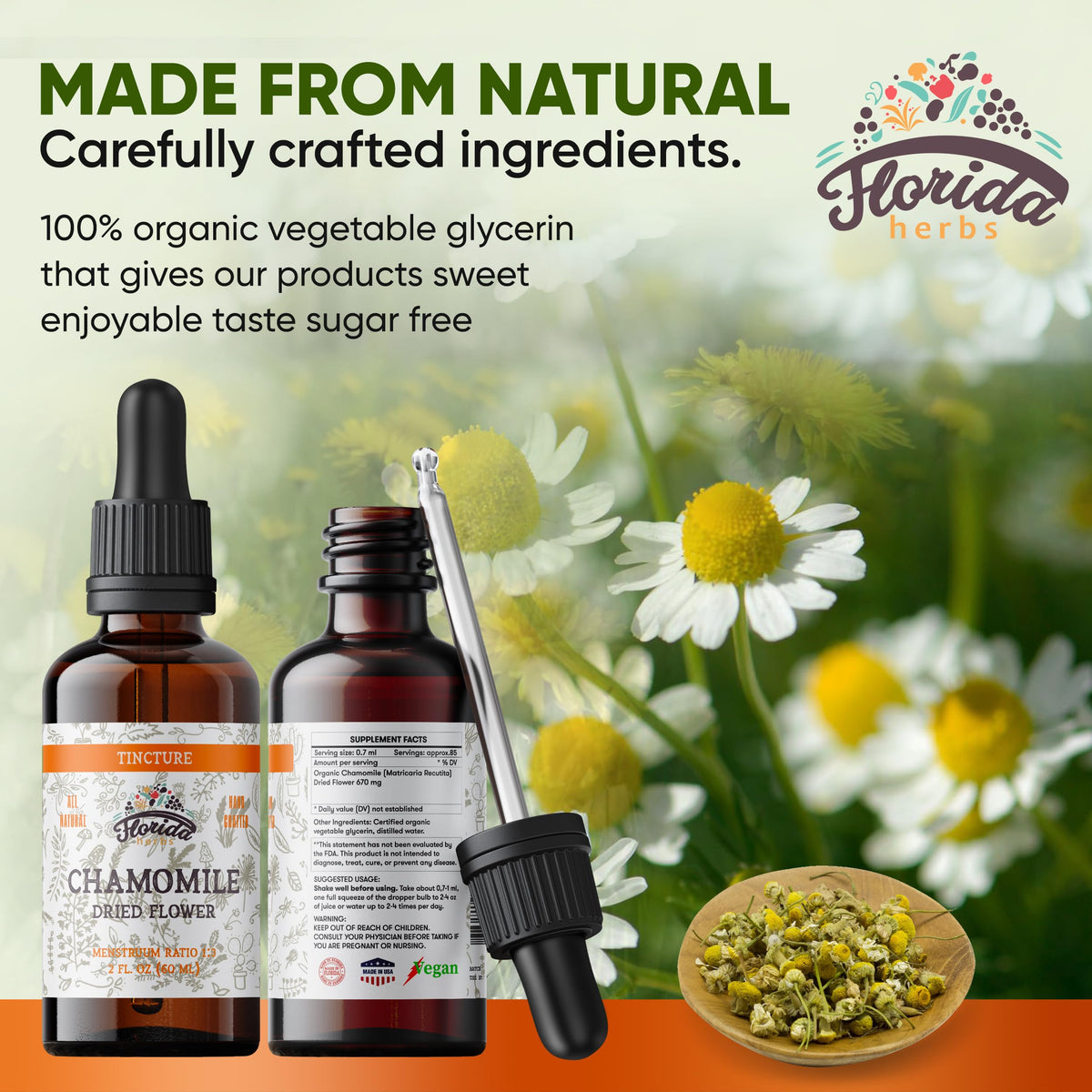 Alcohol free liquid chamomile supplement for natural relaxation