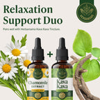 HERBAMAMA liquid calming drops bottle next to illustrated chamomile blossoms showing pure extraction.
