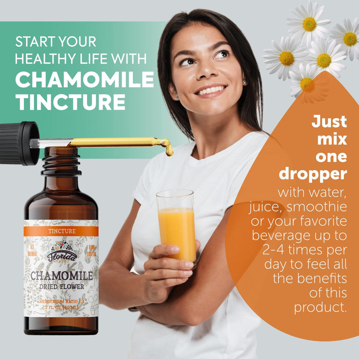 Organic vegetable glycerin based chamomile drops package details