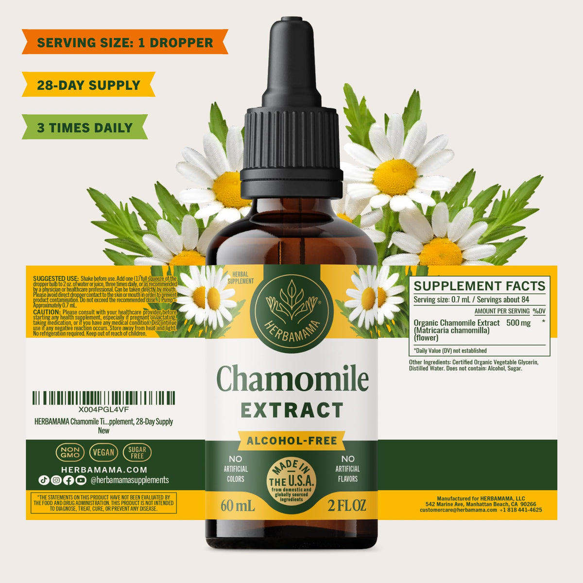 Premium glass bottle packaging showing authentic batch tracking details for herbal wellness drops.