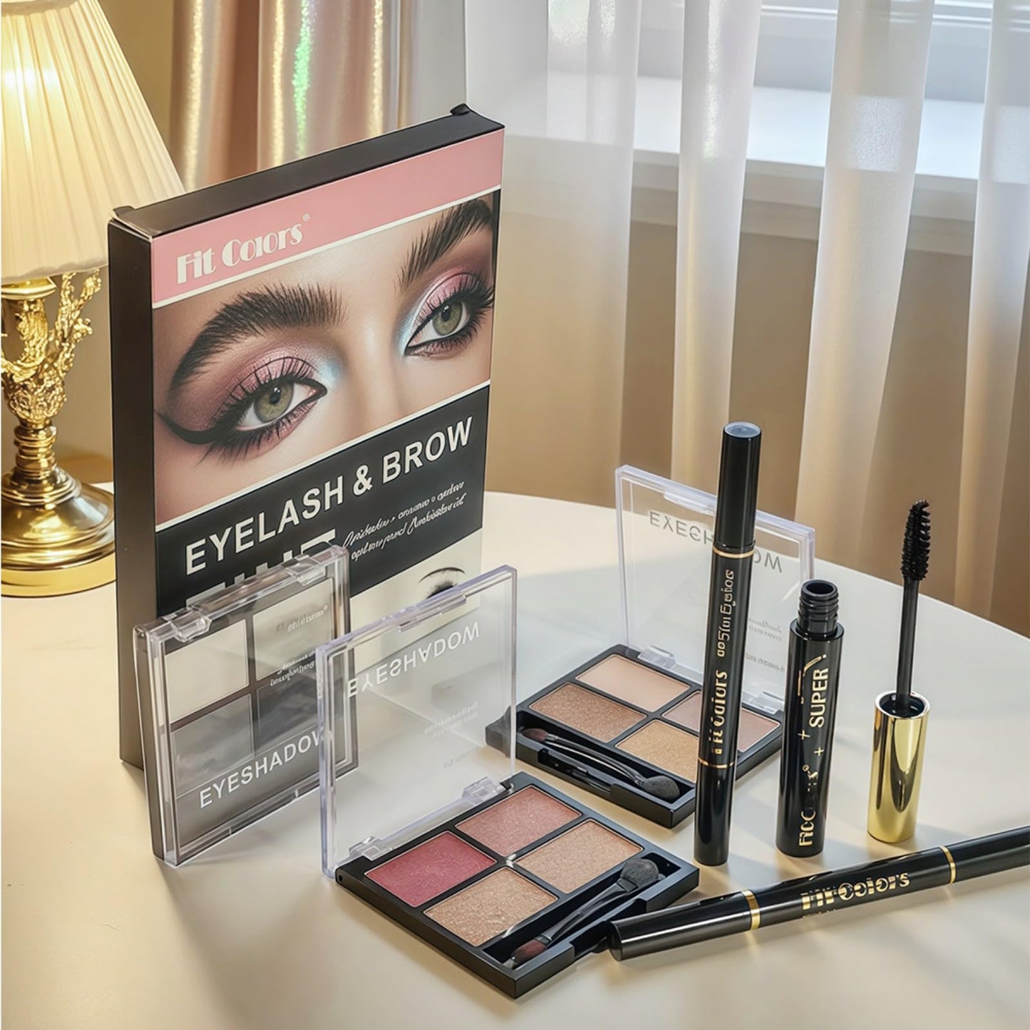 Professional eye makeup set components arranged