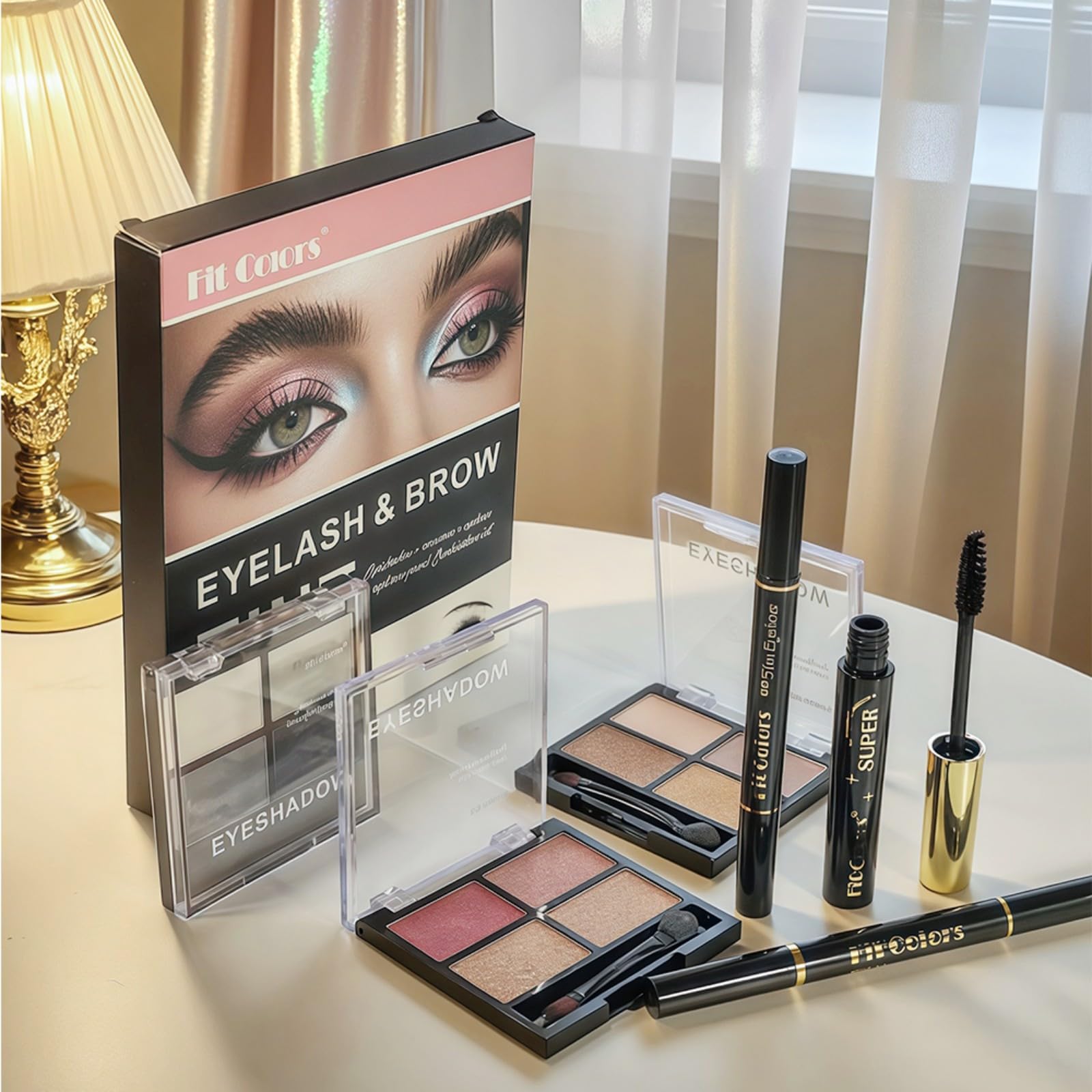 Professional eye makeup set components arranged