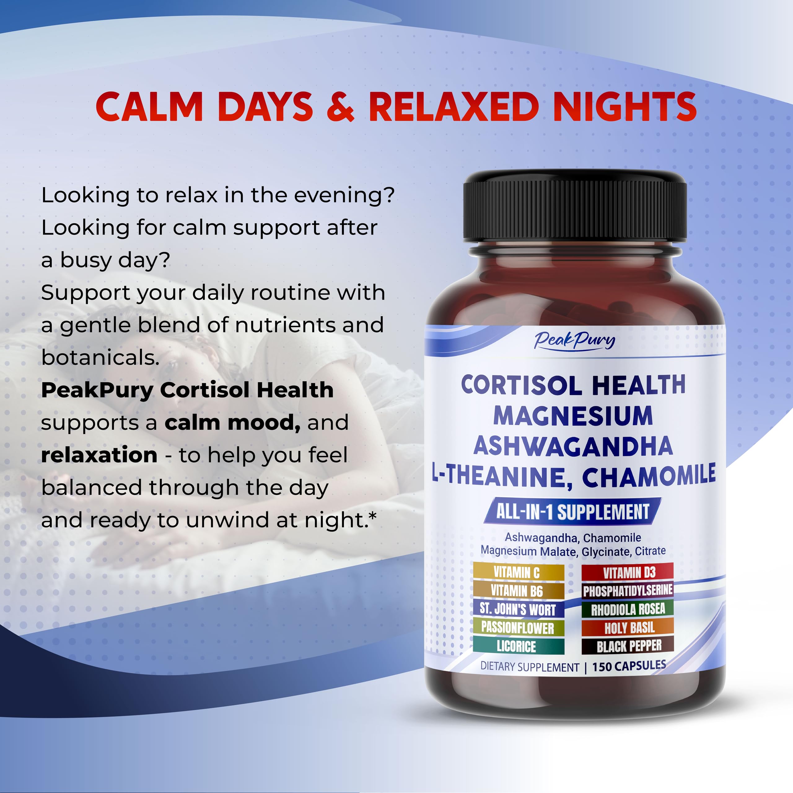 PeakPury stress management supplement nutrition facts label closeup
