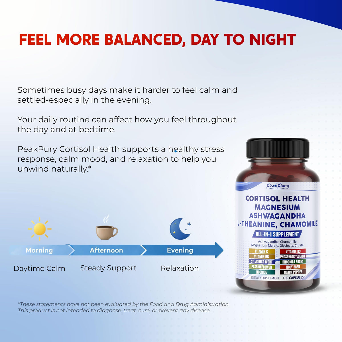 PeakPury Cortisol Health vegan veggie capsules spilling out of bottle
