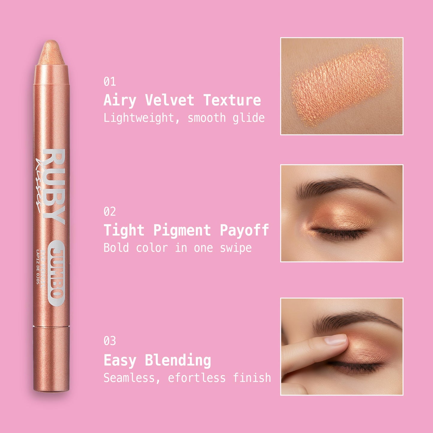 Ruby Kisses Shimmer Peach eye pencil showing creamy texture