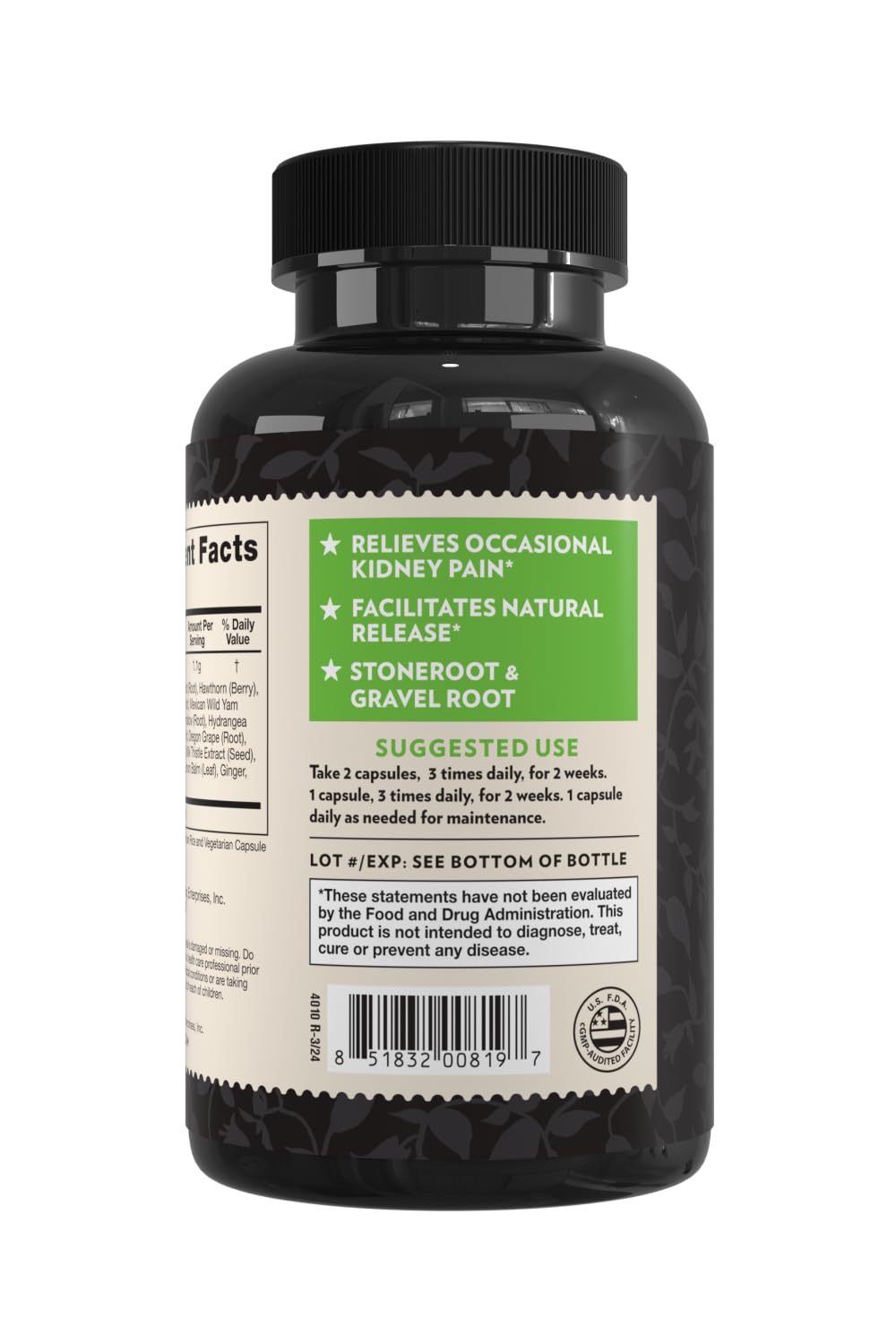 Crystal Star Kidney Care herbal supplement supplement facts and product ingredients label.