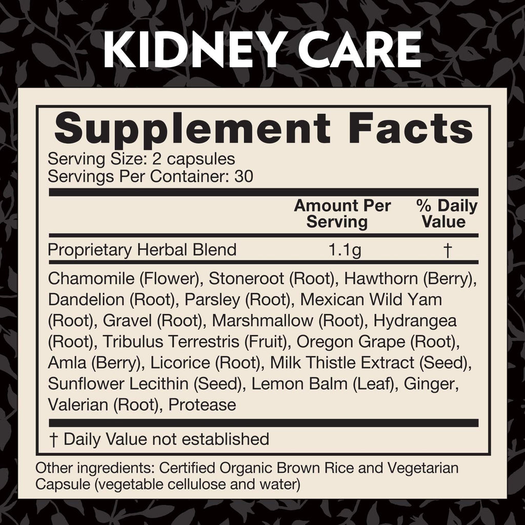 Crystal Star Kidney Care vegetarian capsules displayed next to its authentic USA import packaging.
