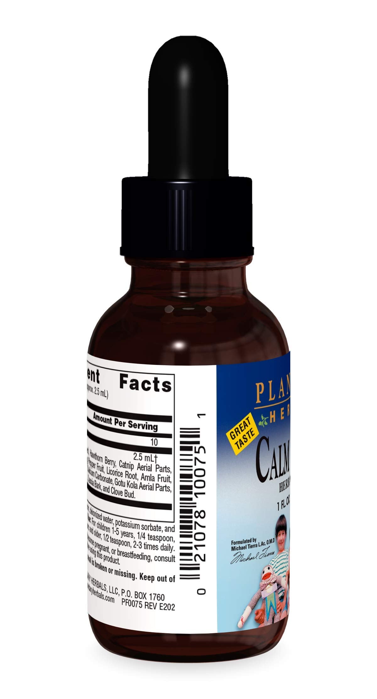 Planetary Herbals Calm Child 1 Fluid Ounce bottle showing dosage instructions