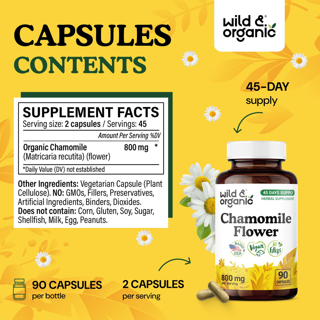 Premium USA imported chamomile flower extract capsules for natural digestive support