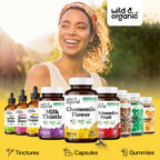 Authentic Wild & Organic chamomile dietary supplement bottle showing 45 day supply