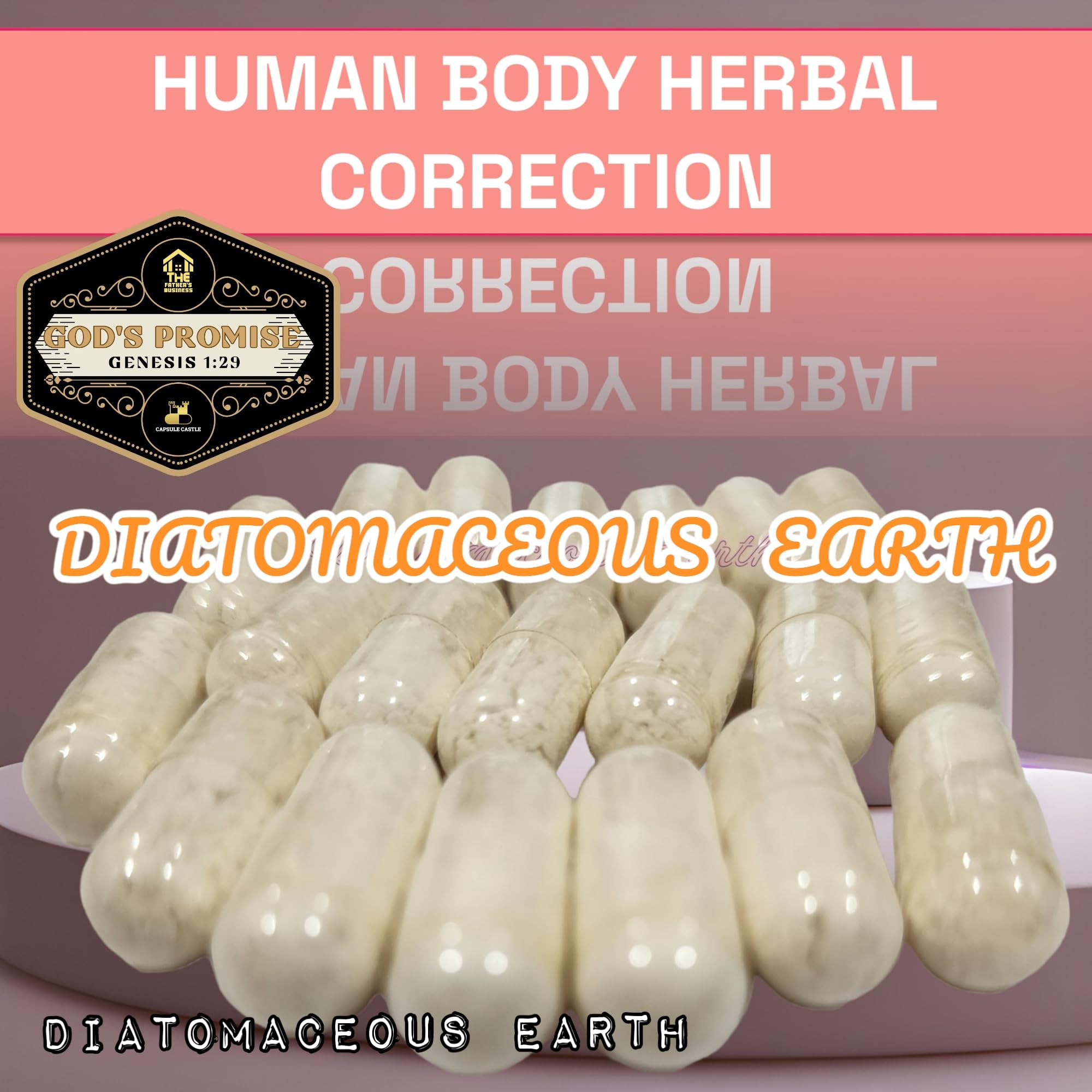 Close up of Gods Promise Diatomaceous Earth supplement bottle