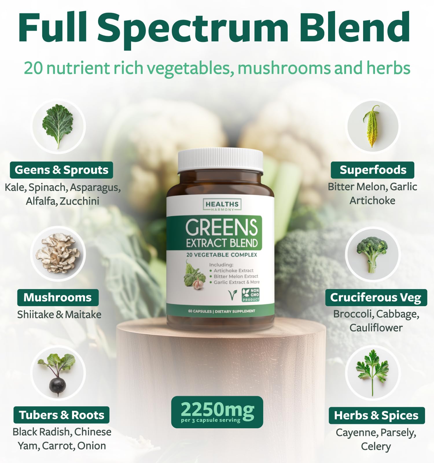 Healths Harmony 20 superfood antioxidant supplement bottle