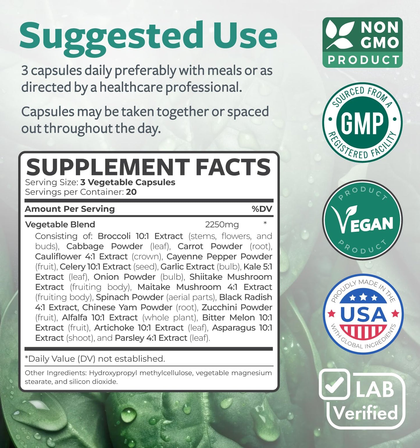 Healths Harmony super greens non-GMO certification label